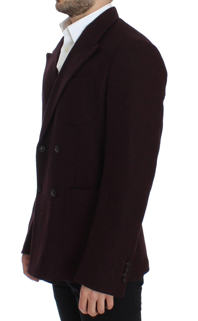 Bordeauxfarbener doppelreihiger Wollblazer