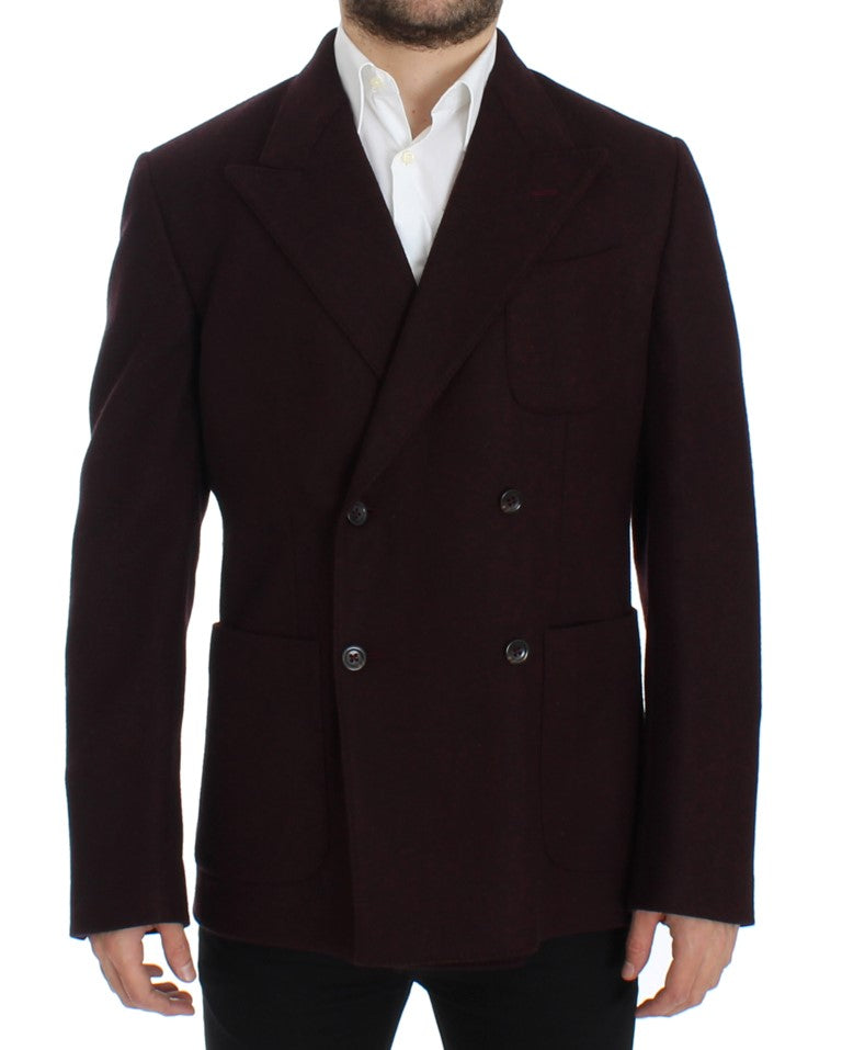 Bordeauxfarbener doppelreihiger Wollblazer