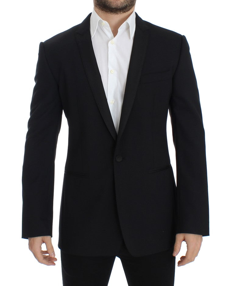 Schwarzer Stretch-Blazer aus Wolle in schmaler Passform