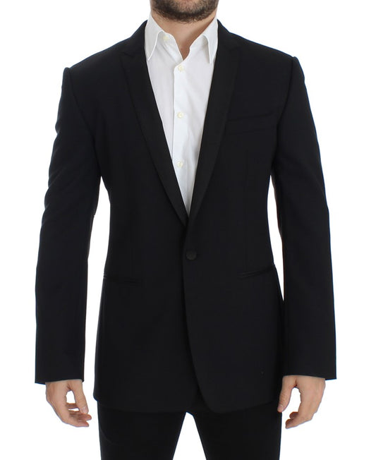 Schwarzer Stretch-Blazer aus Wolle in schmaler Passform
