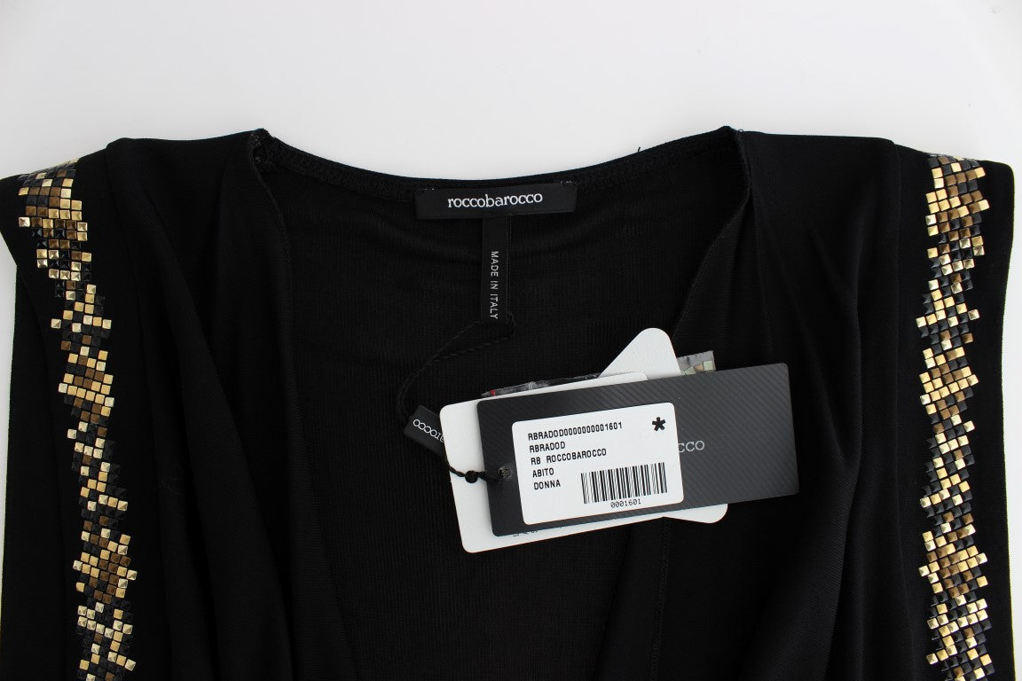 Schwarzes verschönertes Jersey-Mini-Etuikleid kurz