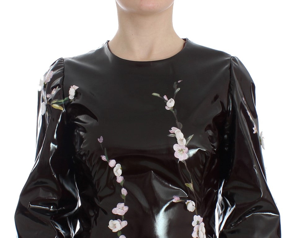 Schwarzes geblümtes 3/4-Ärmel-Etuikleid