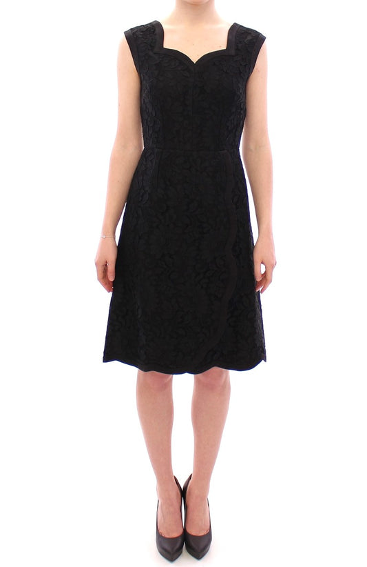 Schwarzes Laufstegkleid aus geblümter Spitze von Sicily