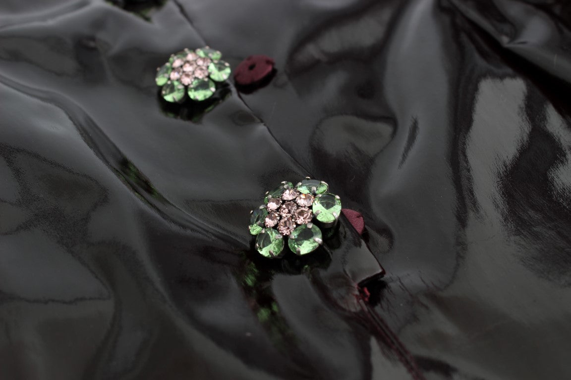 Schwarzes Lackkleid mit Blumen HANDPAINTED