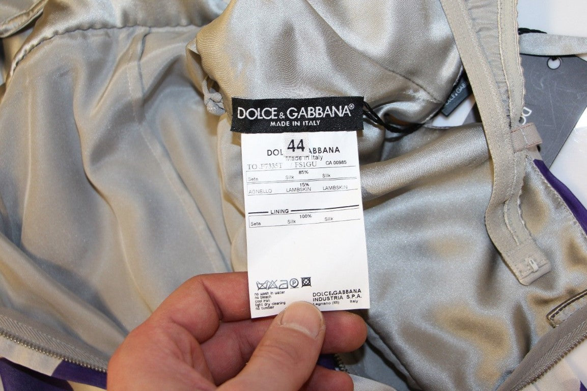 Weiß-lila Seidenspitzenbluse