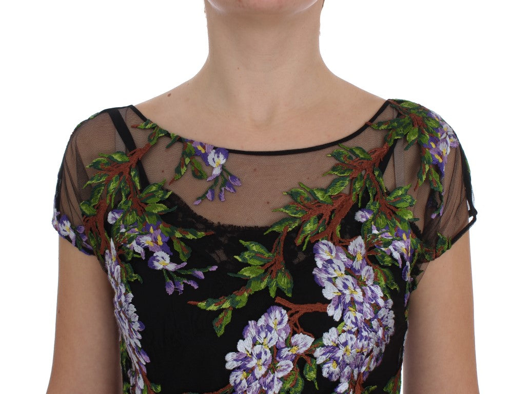 Schwarzes floral besticktes Maxikleid