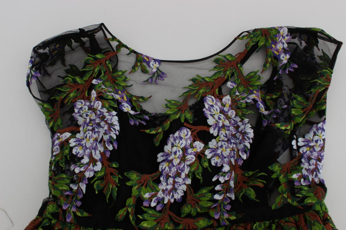 Schwarzes floral besticktes Maxikleid