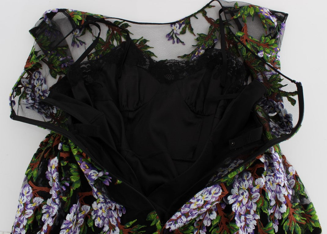 Schwarzes floral besticktes Maxikleid