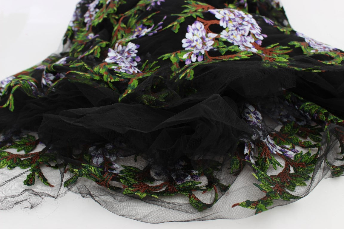 Schwarzes floral besticktes Maxikleid