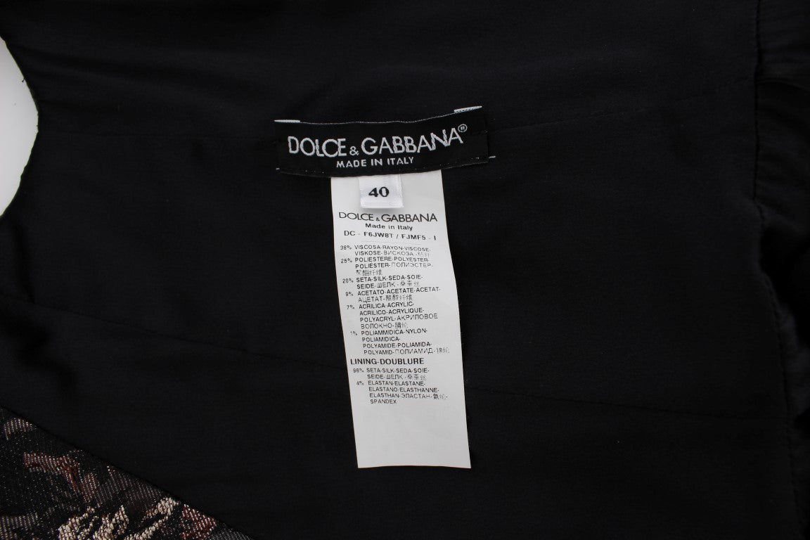 Schwarzes Etuikleid aus geblümtem Jacquard