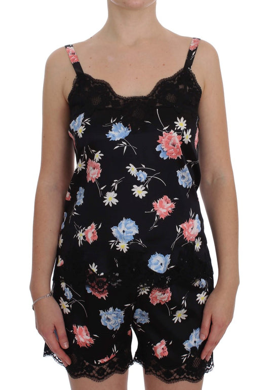 Schwarzes Seiden-Spitzen-Chemise-Dessous-Top