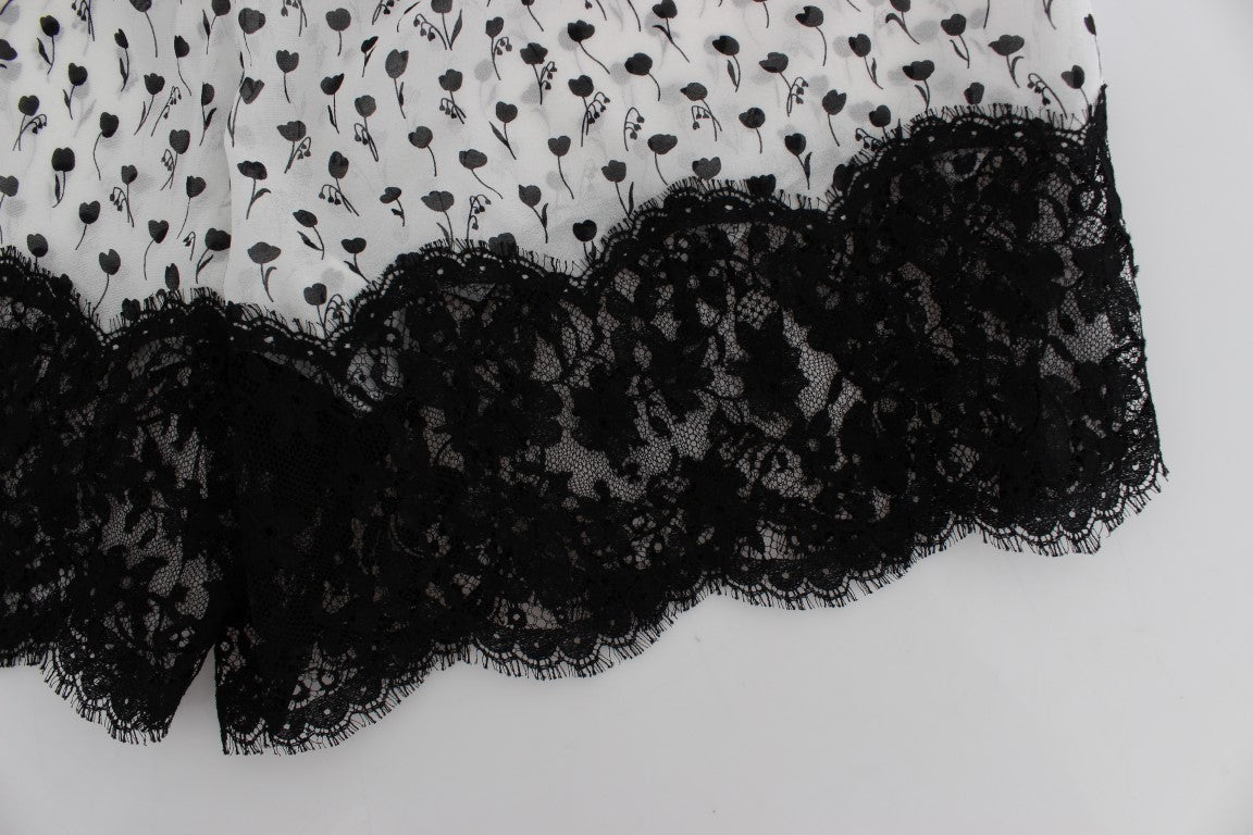 Weiß Schwarz Floral Spitze Seide Nachtwäsche Shorts