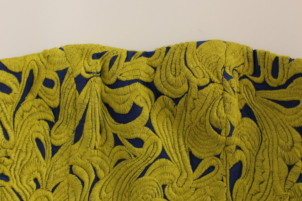 Blau-Gelbes trägerloses Bubble Mini Shift Dress