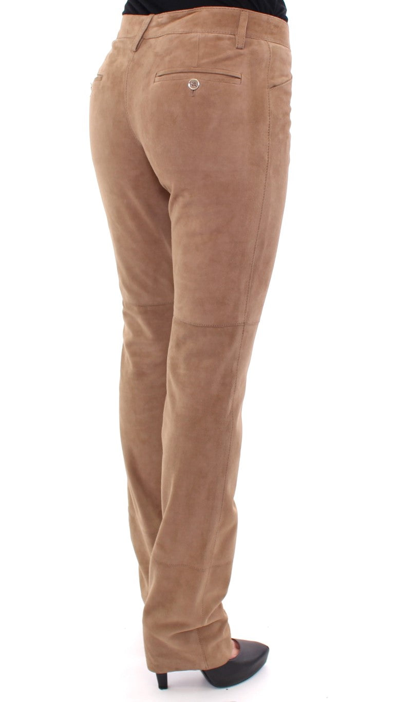 Braune Slim Fit-Hose aus Ziegenleder