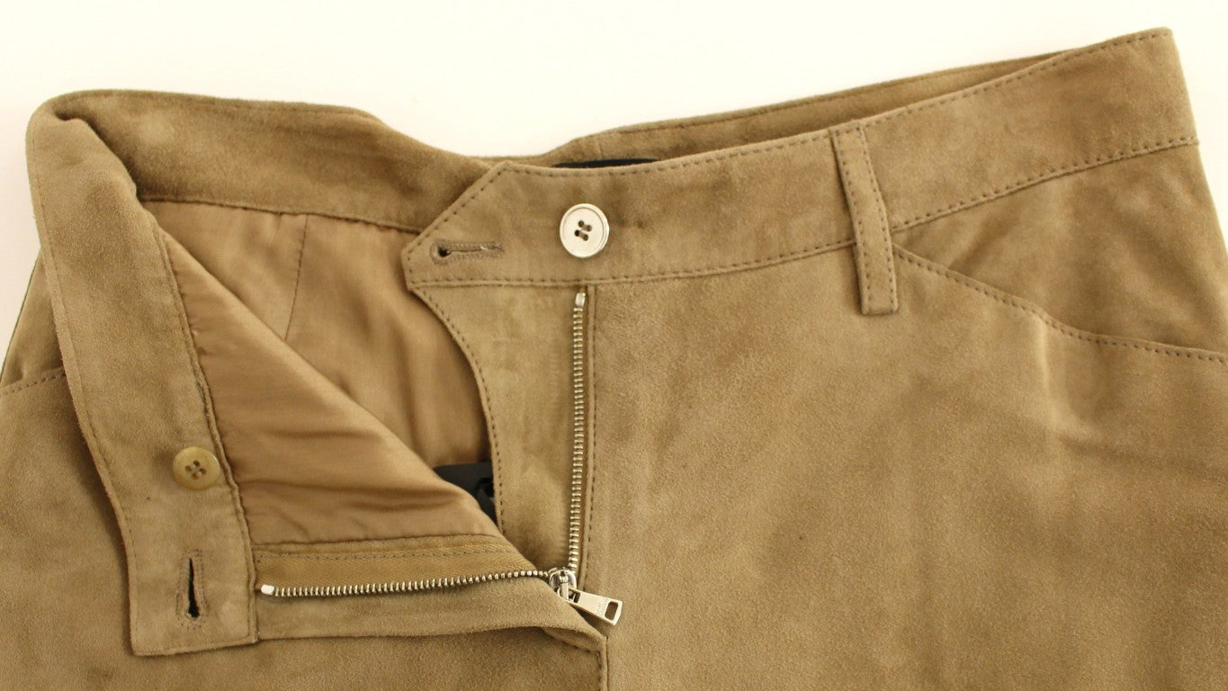 Braune Slim Fit-Hose aus Ziegenleder