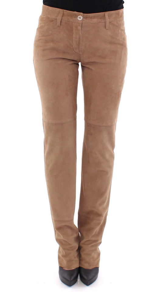 Braune Slim Fit-Hose aus Ziegenleder