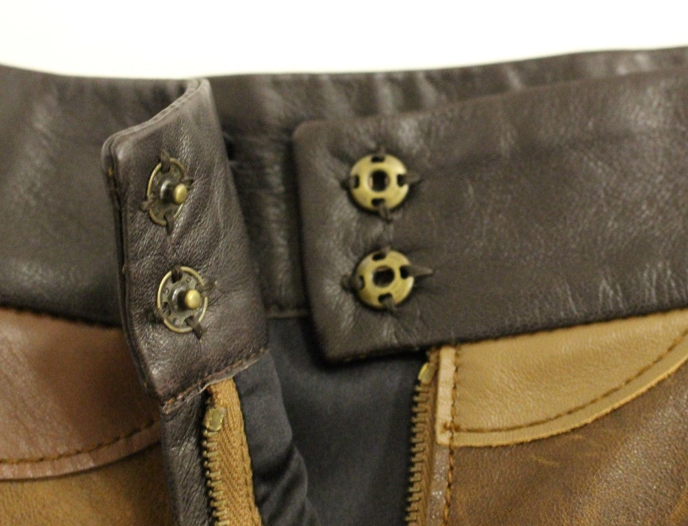 Brauner gerader Rock aus Patchwork-Leder