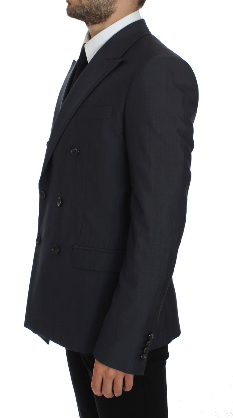 Blauer Slim Fit Blazer aus Wolle und Seide