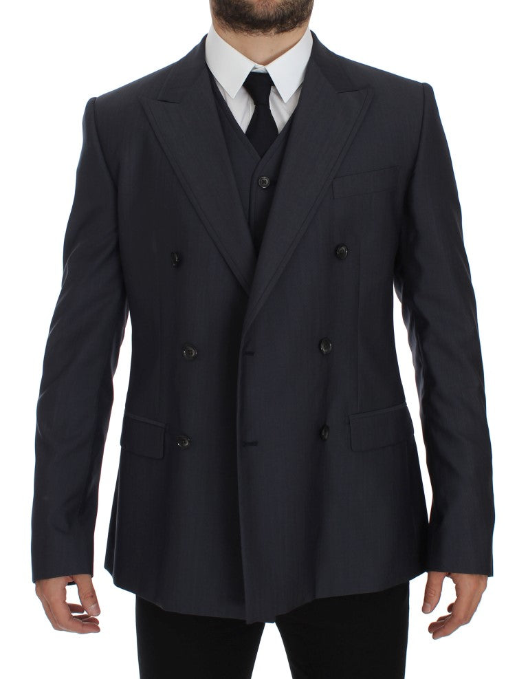 Blauer Slim Fit Blazer aus Wolle und Seide