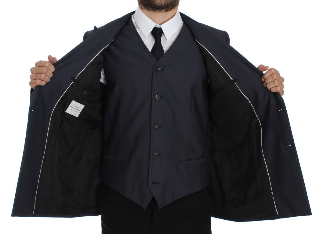 Blauer Slim Fit Blazer aus Wolle und Seide