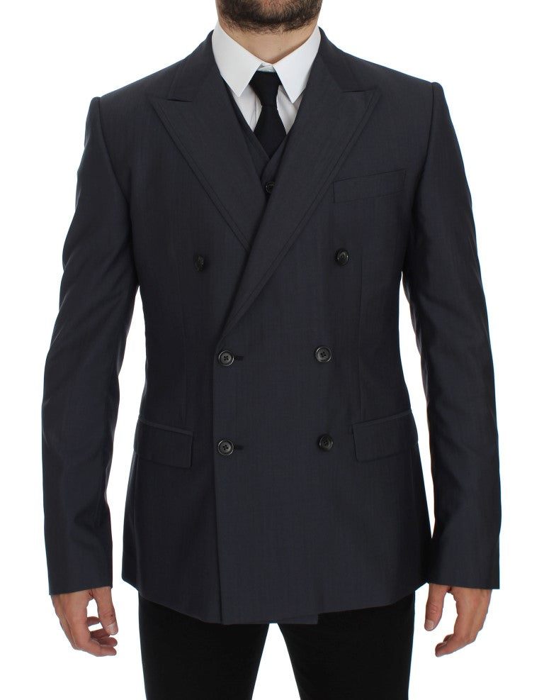 Blauer Slim Fit Blazer aus Wolle und Seide