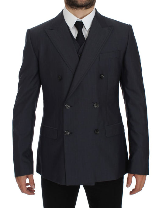 Blauer Slim Fit Blazer aus Wolle und Seide