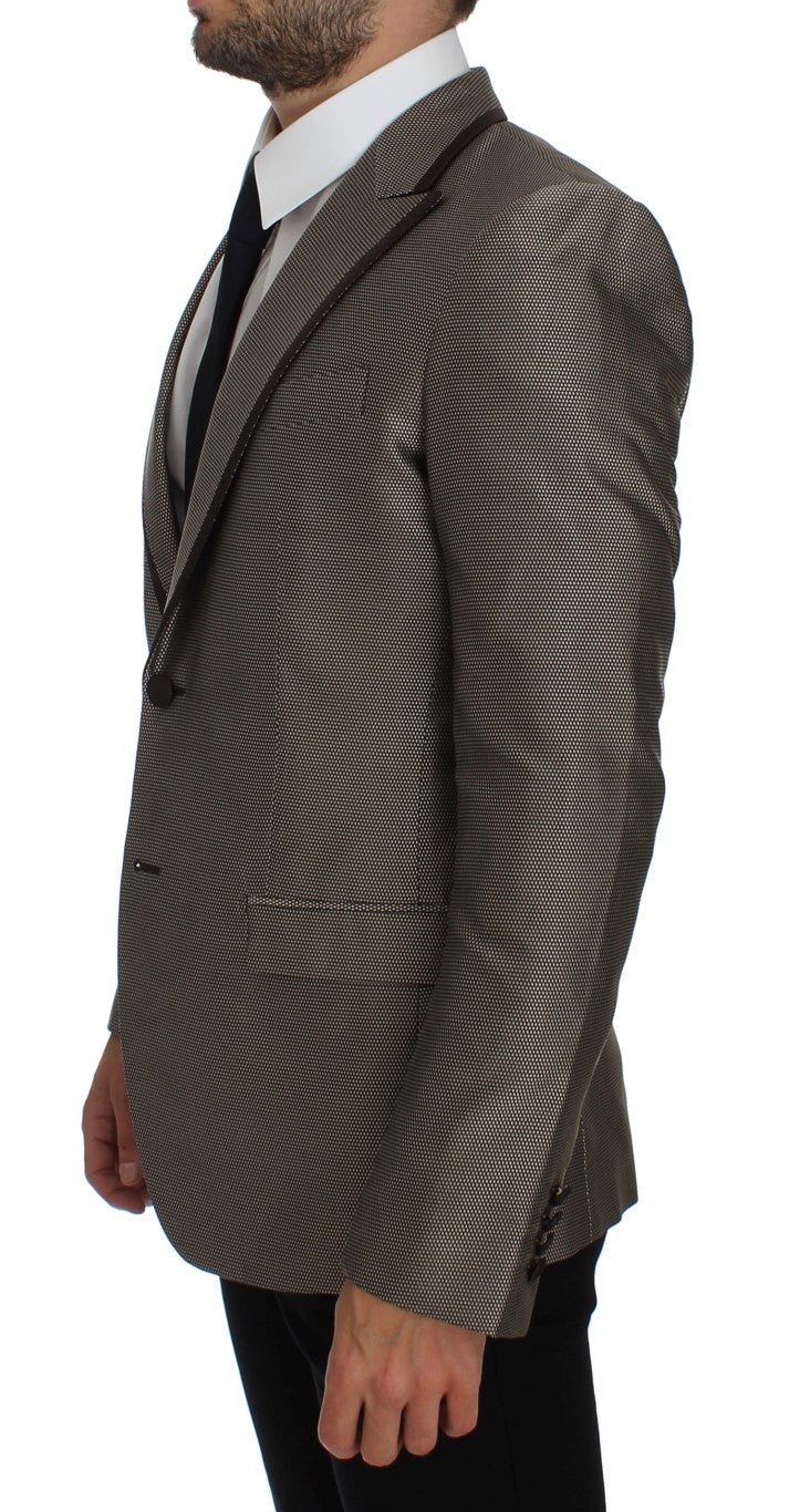 Brauner Slim Fit Seidenblazer mit zwei Knöpfen