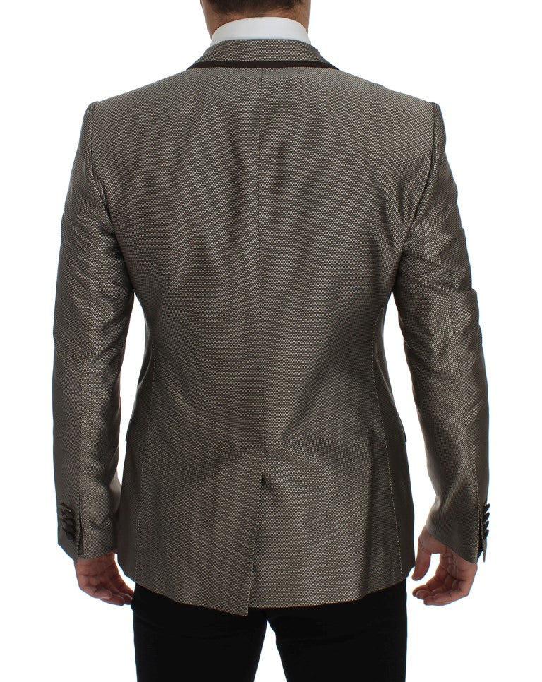 Brauner Slim Fit Seidenblazer mit zwei Knöpfen