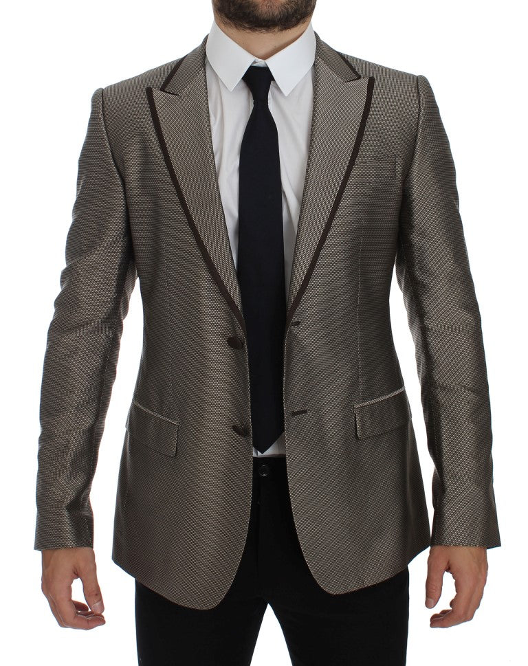Brauner Slim Fit Seidenblazer mit zwei Knöpfen