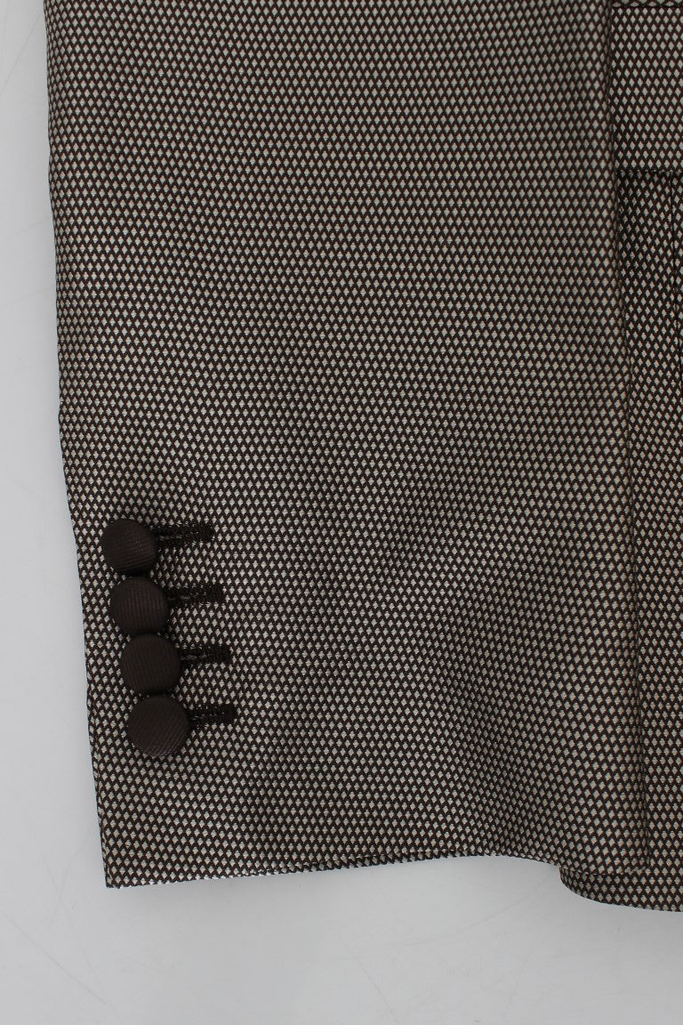 Brauner Slim Fit Seidenblazer mit zwei Knöpfen