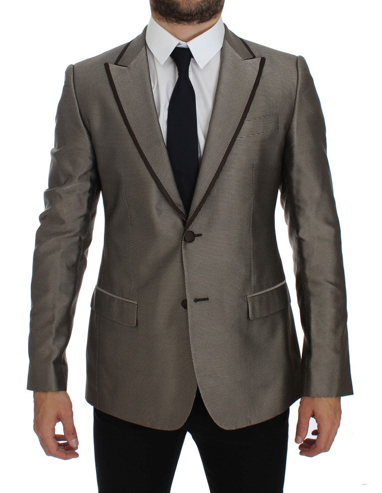 Brauner Slim Fit Seidenblazer mit zwei Knöpfen