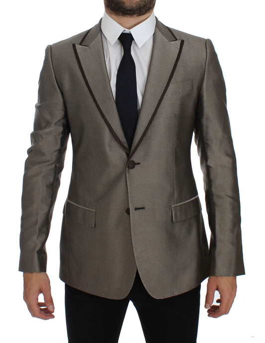 Brauner Slim Fit Seidenblazer mit zwei Knöpfen