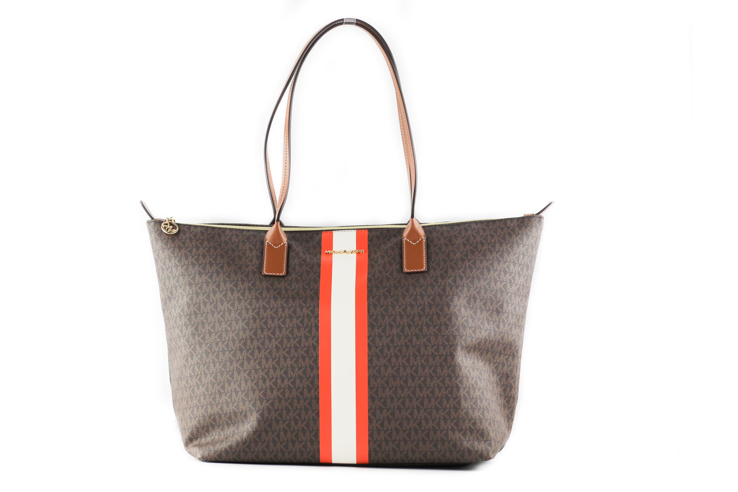 Travel Large Leather Stripe Top Zip Tote Handtasche Umhängetasche (Tangerine Multi)