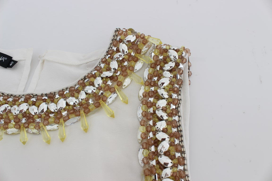 Weißes kristallbesetztes Tanktop