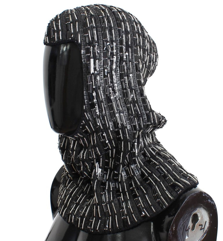 Schwarze Wollkristall-Laufsteg-Häkelhaube