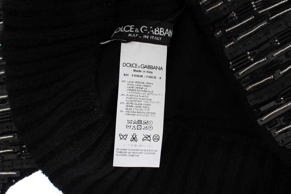 Schwarze Wollkristall-Laufsteg-Häkelhaube