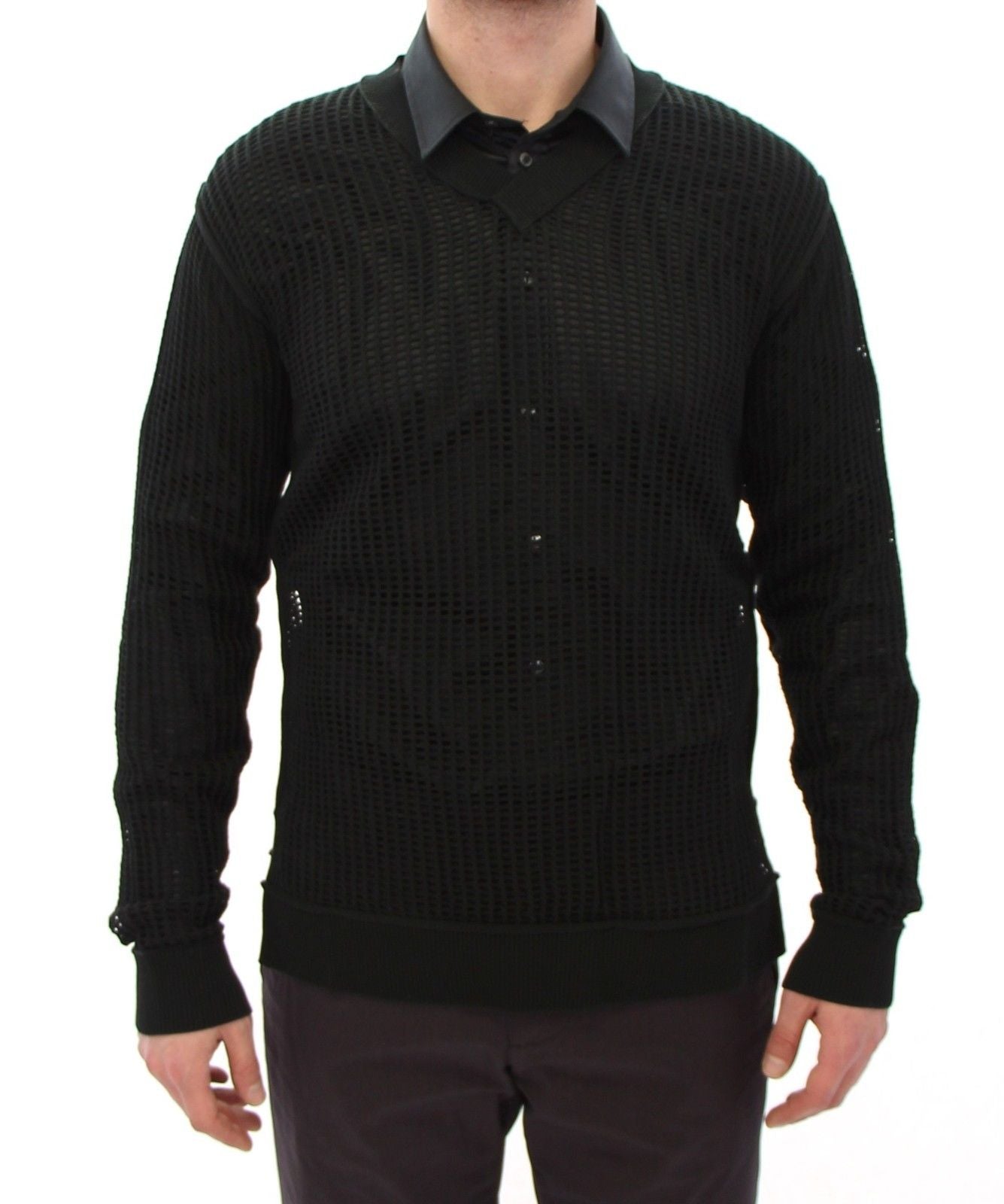 Dunkelgrüner Runway Netz Pullover Netzpullover