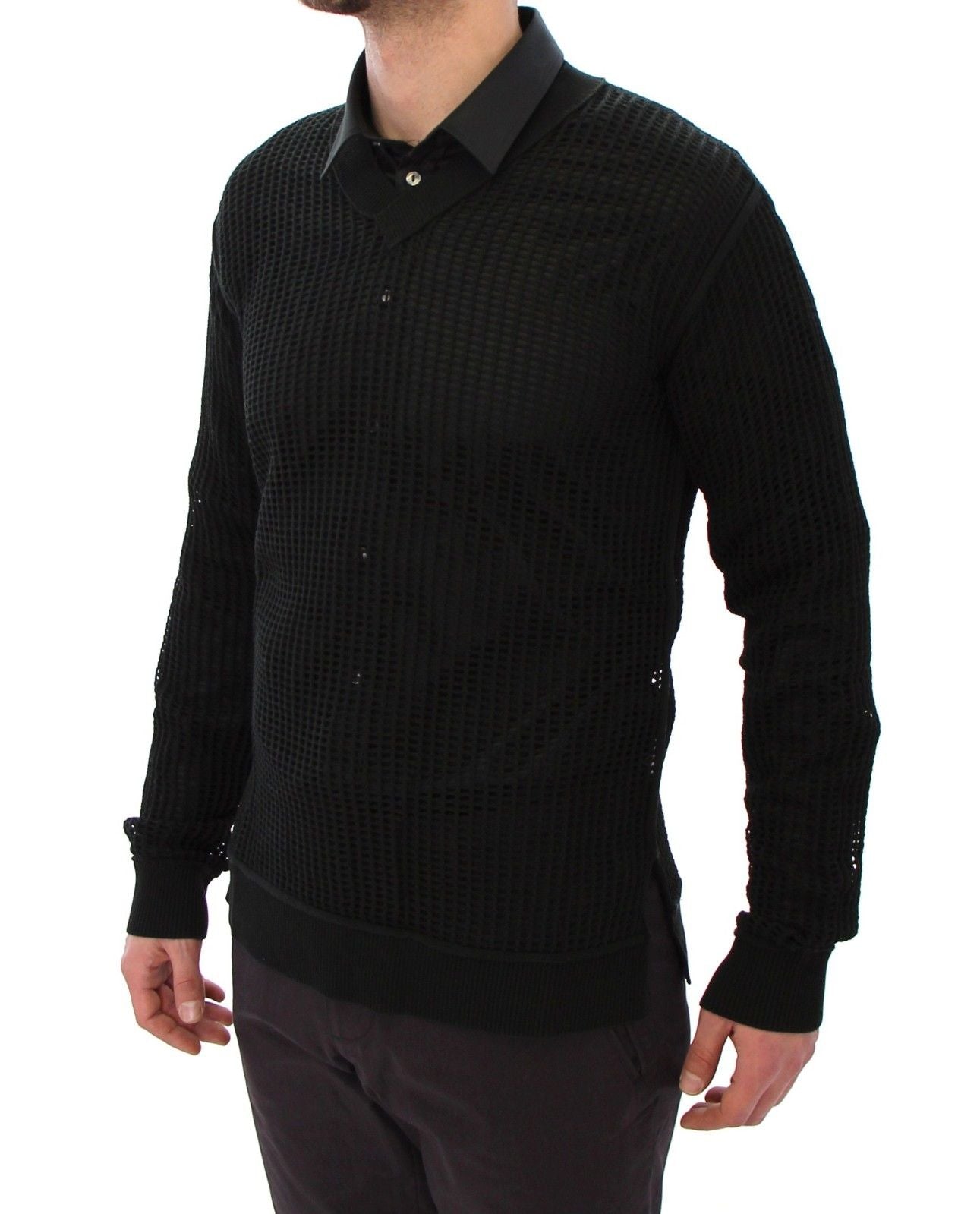 Dunkelgrüner Runway Netz Pullover Netzpullover