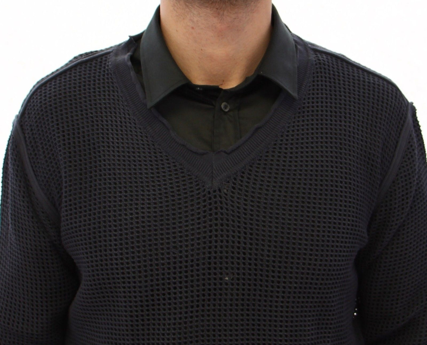 Blauer Runway Netz Pullover Netzpullover