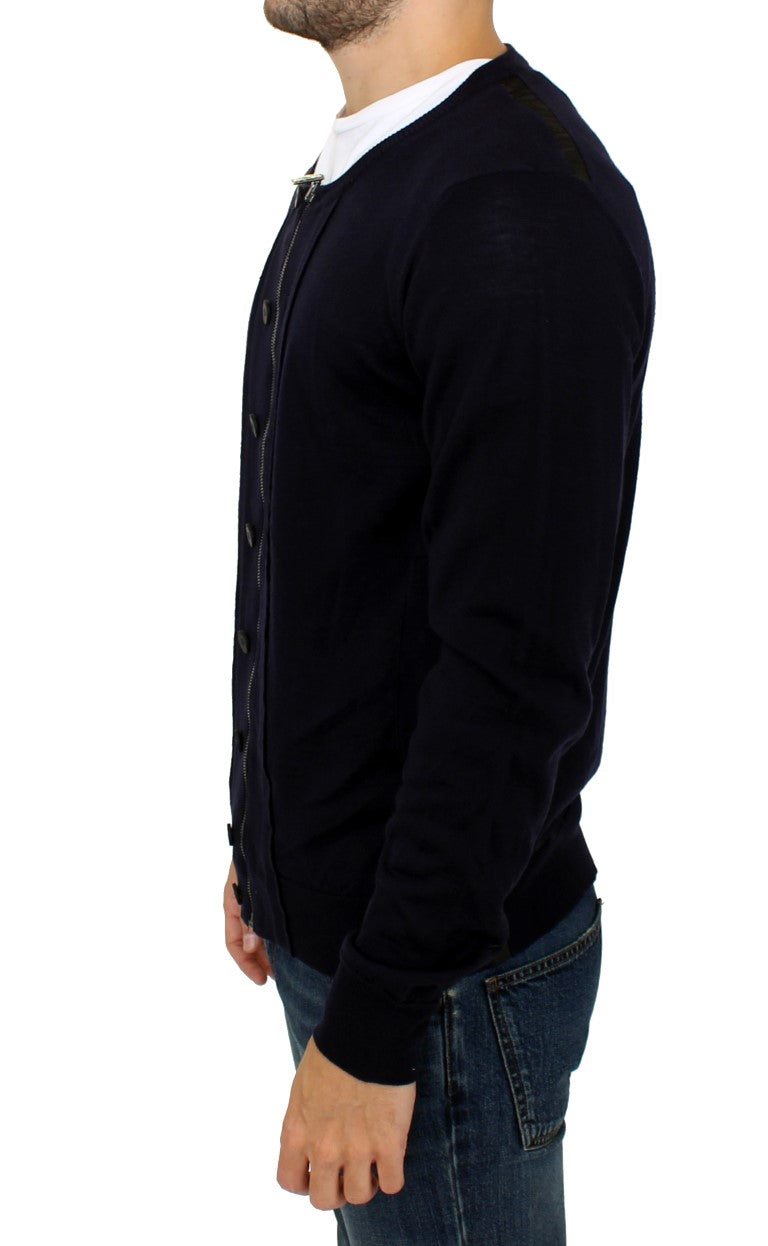 Blauer Strickpullover mit durchgehendem Reißverschluss