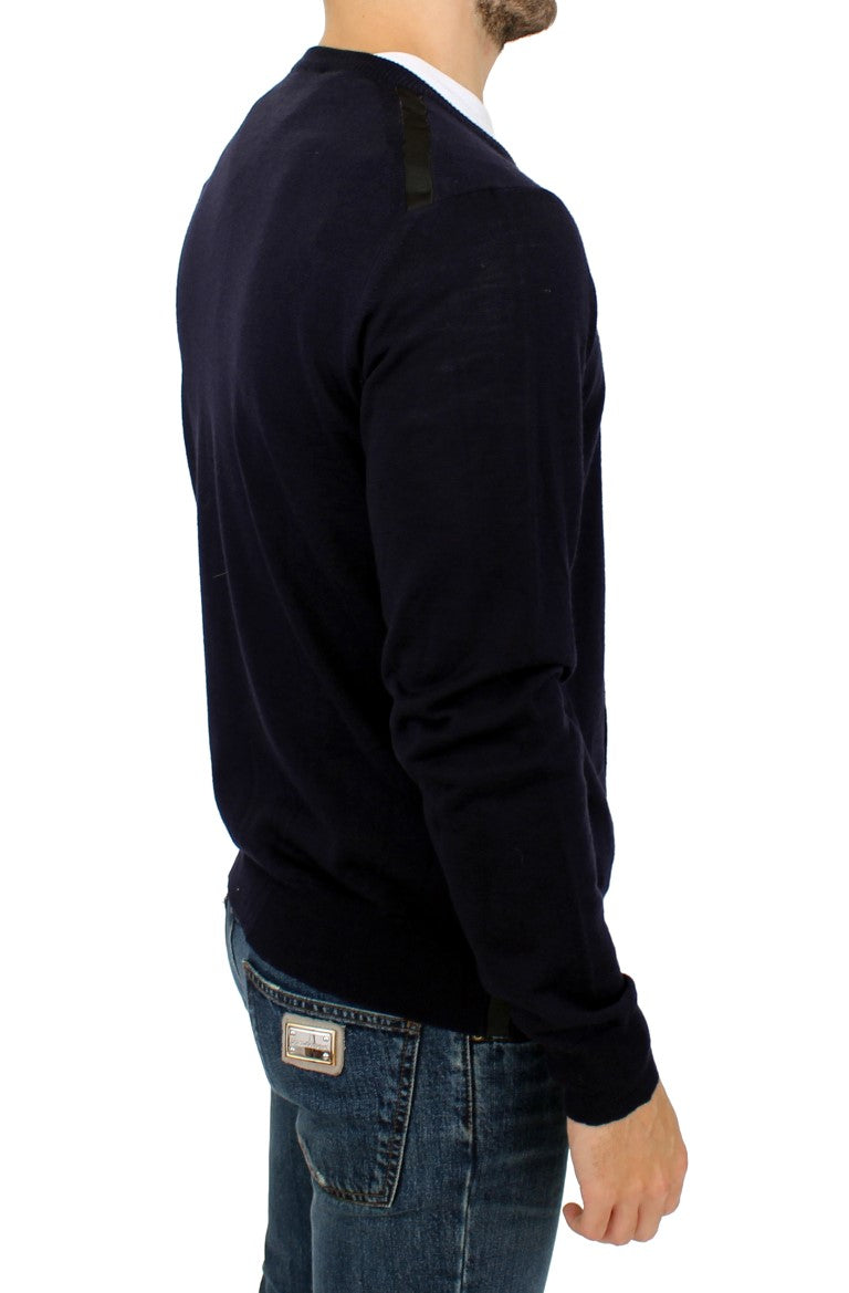 Blauer Strickpullover mit durchgehendem Reißverschluss