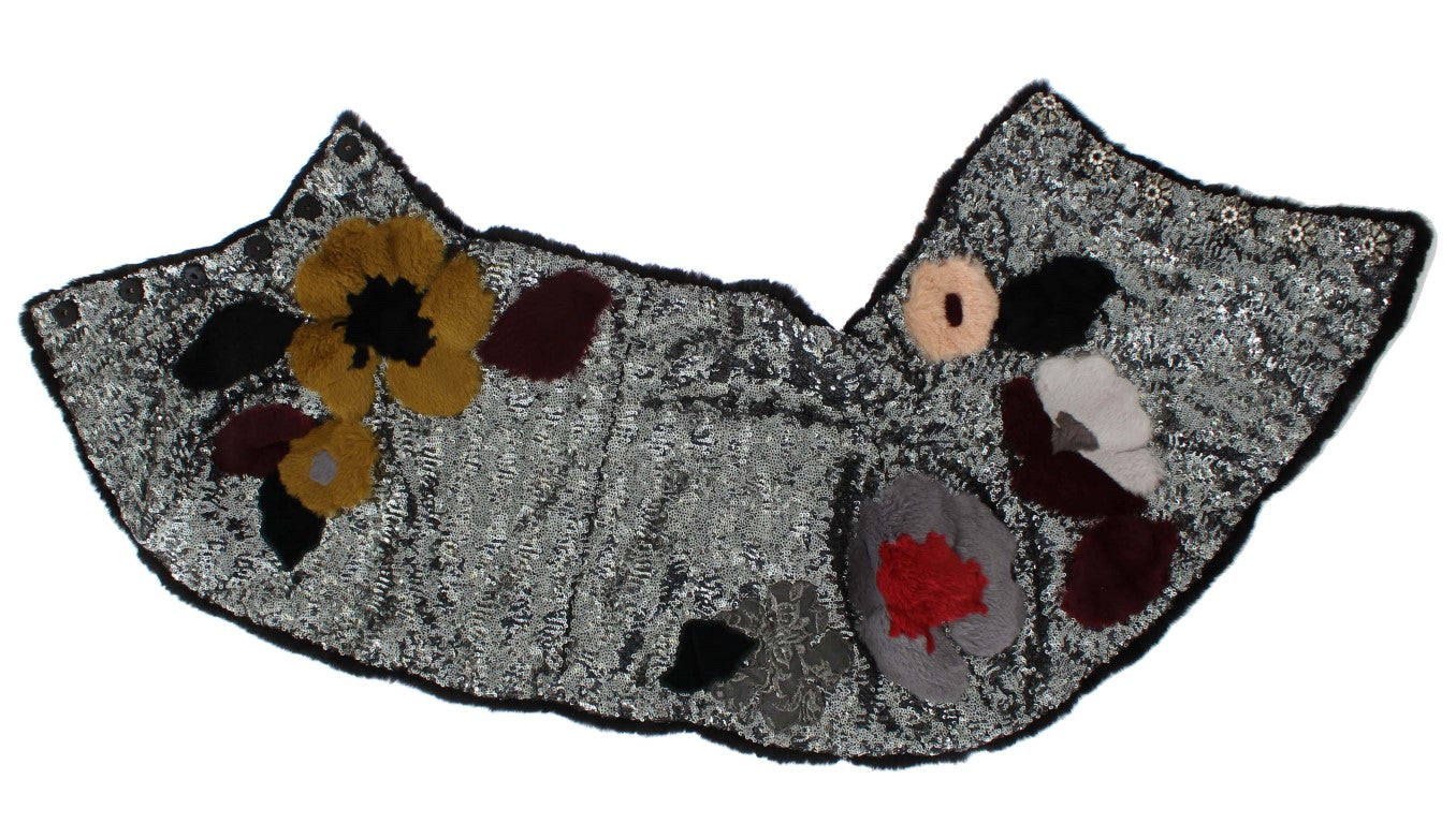 Silberner, paillettenbesetzter, floraler Wiesel-Pelz-Schultertuch-Wickelschal