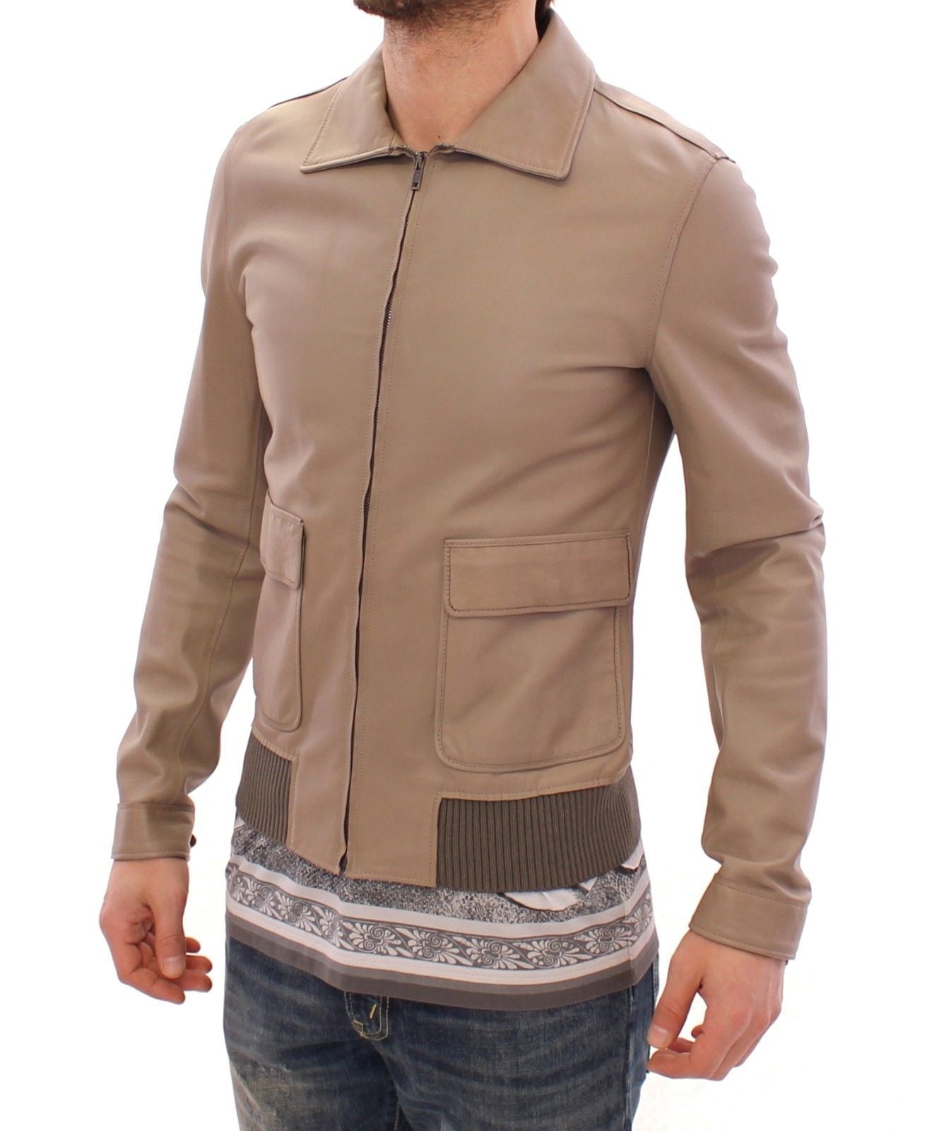 Beige Lederjacke Biker