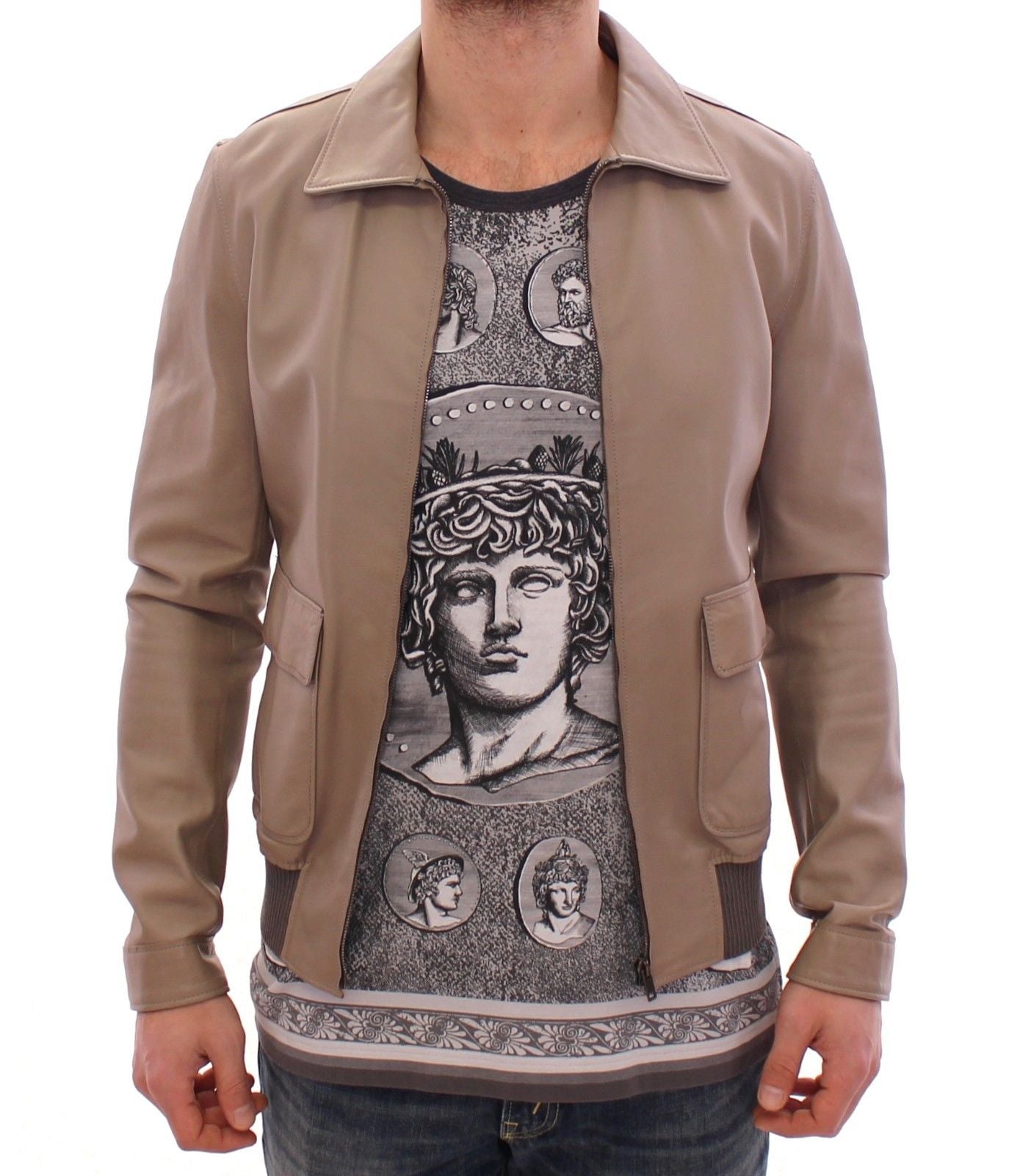 Beige Lederjacke Biker