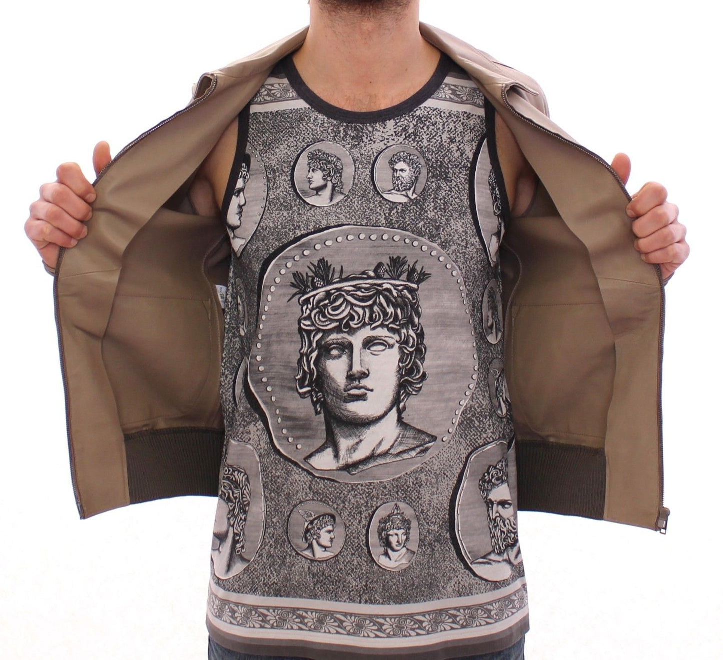 Beige Lederjacke Biker