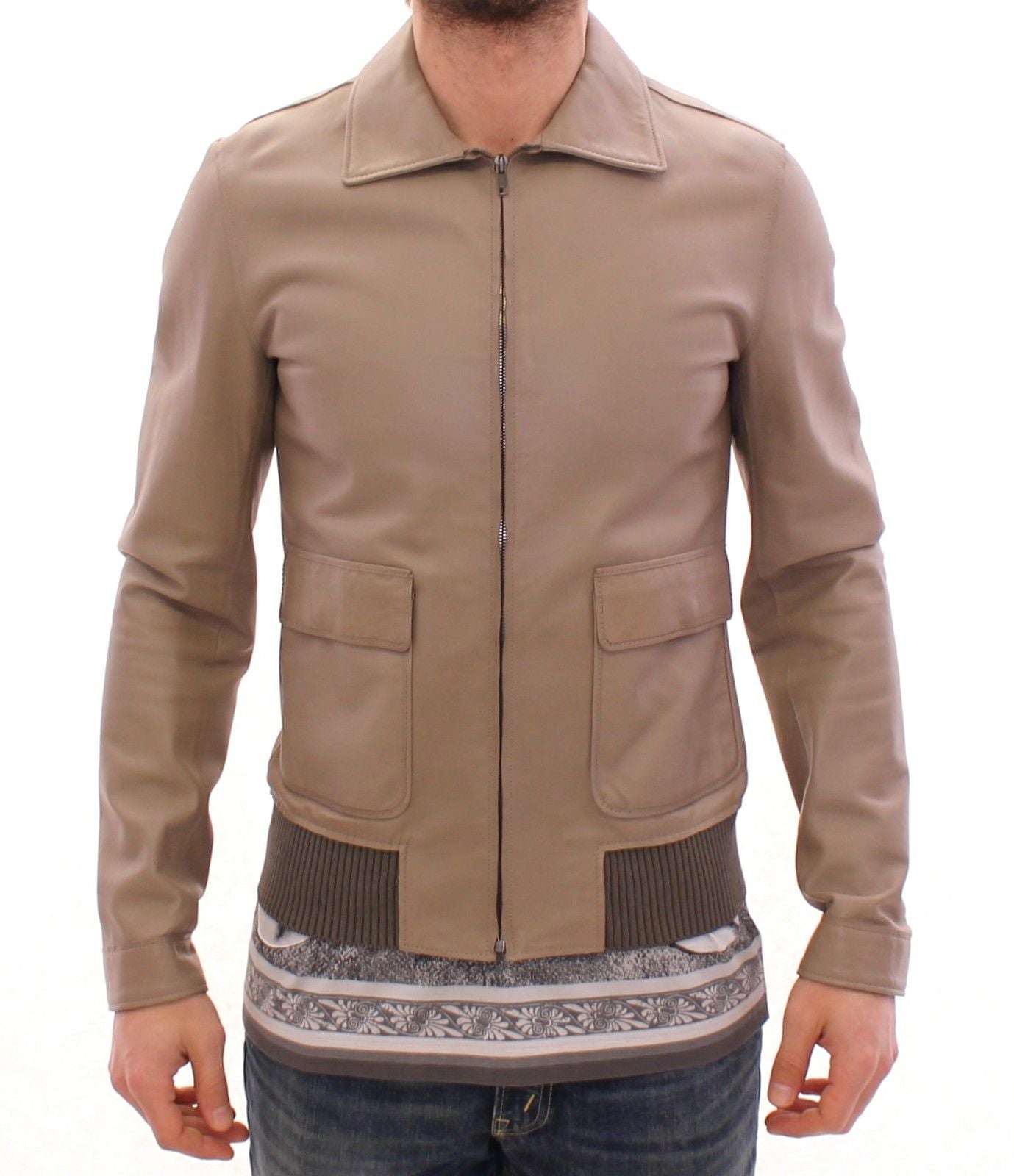 Beige Lederjacke Biker