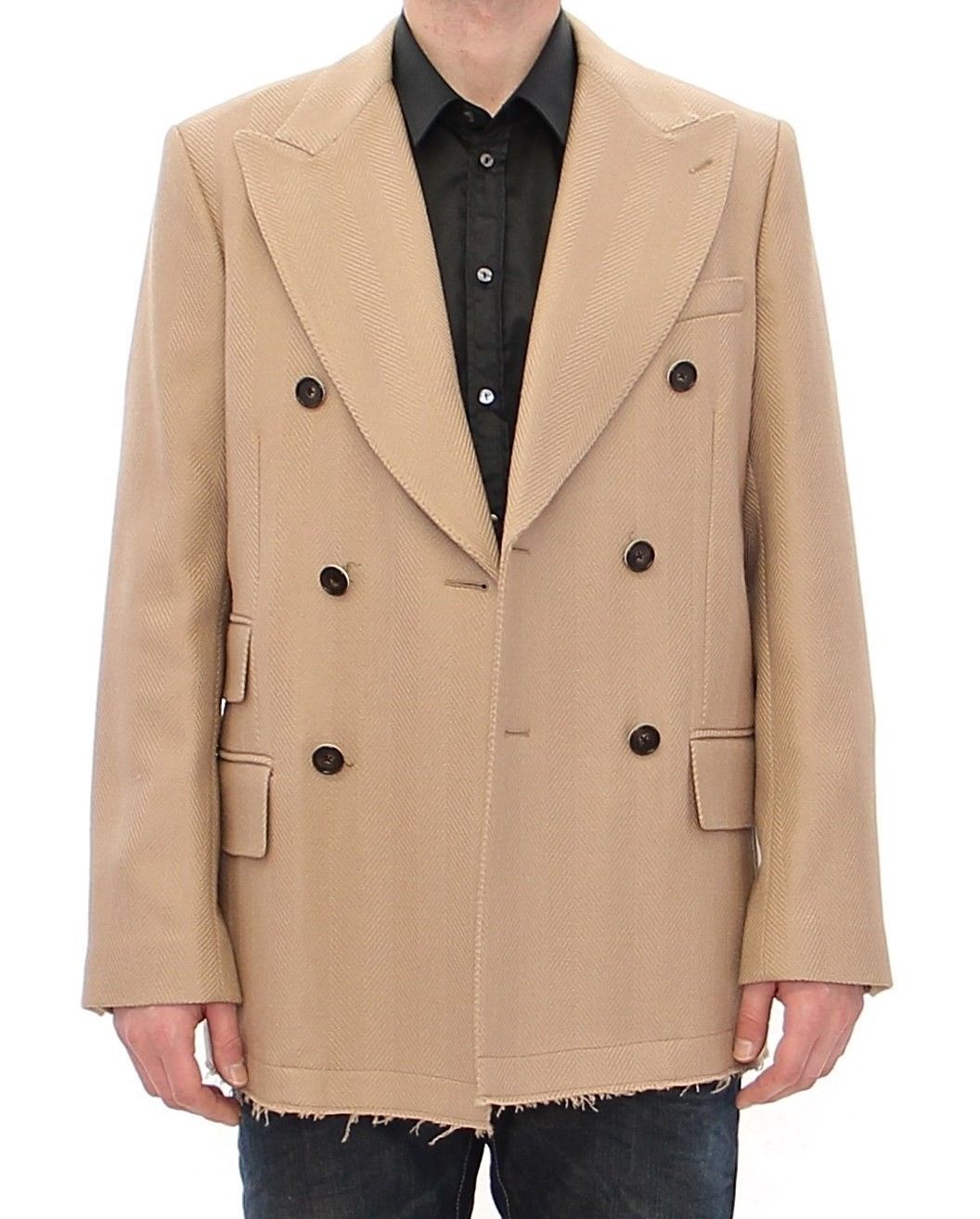 Beige Zweireihige Manteljacke