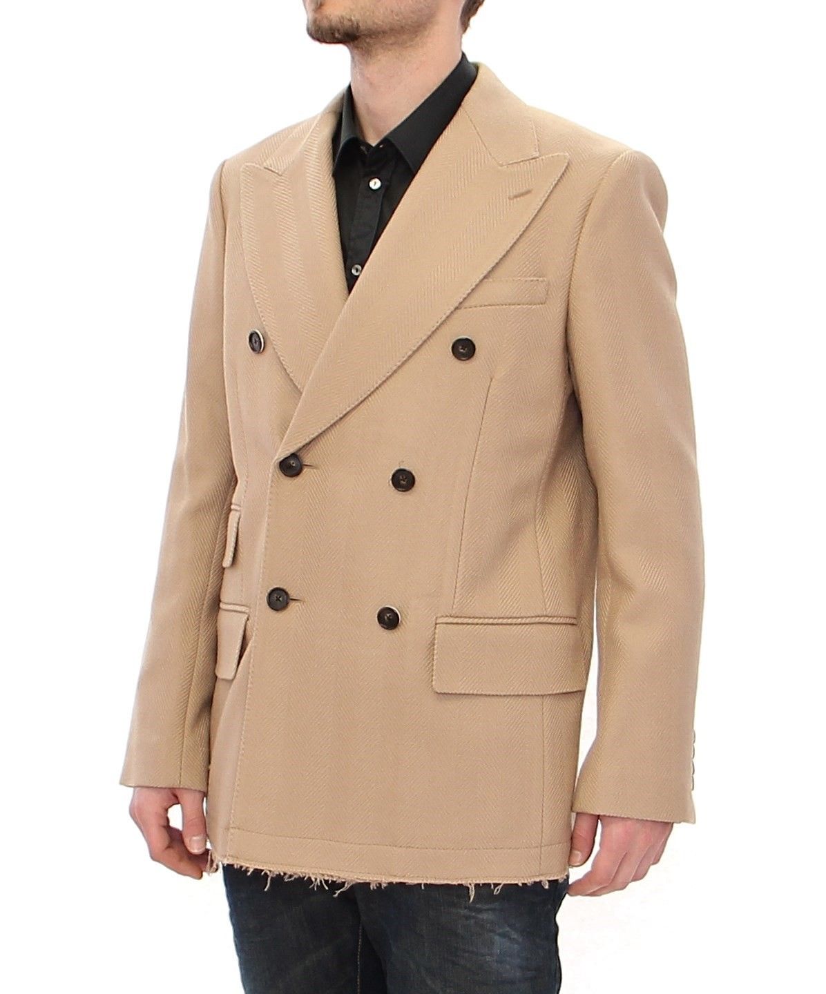 Beige Zweireihige Manteljacke