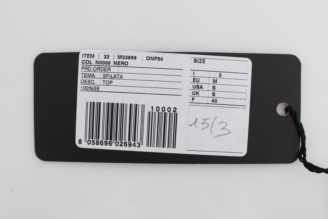 Schwarzes Seidenunterwäsche-Top mit floraler Spitze