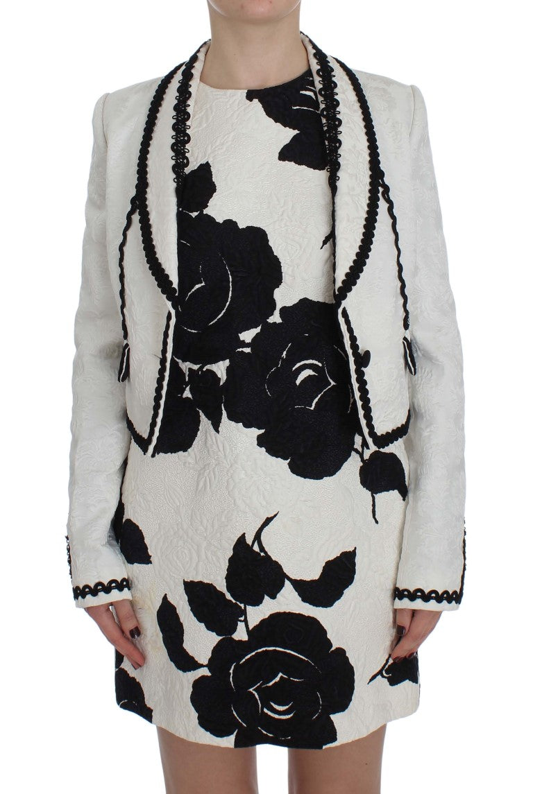 Weiß Schwarz Brokat Torero Blazer Jacke